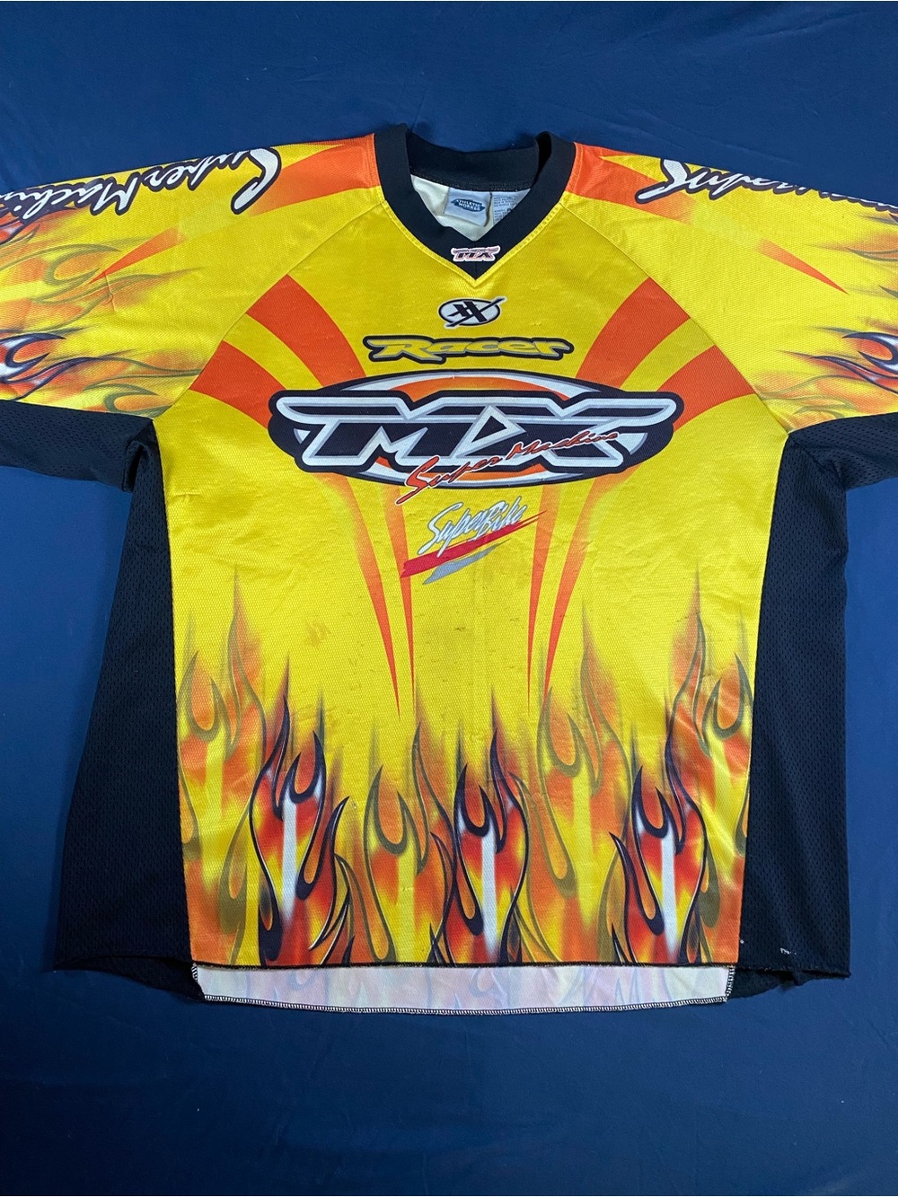 Genuine Moto 90s Vintage Athletic Works MX SuperMachine Flame Racing Jersey X